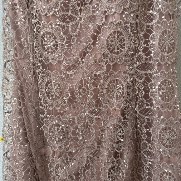 ADRIANNA PAPELL nude sparkle floral lace overlay cocktail evening dress womens 4 - Picture 6 of 10